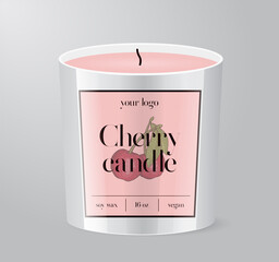 Cherry Candle label template Glass Cup Packaging Isolated