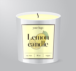 Lemon Candle label template Glass Cup Packaging Isolated