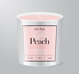 Peach Candle label template Glass Cup Packaging Isolated