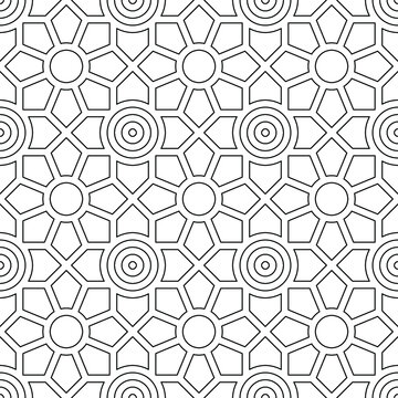 Black and white seamless linear illustrations. Decorative abstract vector pattern design. Coloring book, colouring page for children and adults. Line art drawing. Easy to edit color and line weight