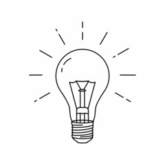 Light Bulb black icon. Outline illustration of a glowing light bulb. Ideas symbol line vector illustration.