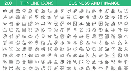 Business And Finance Thin Line Icon  Set.