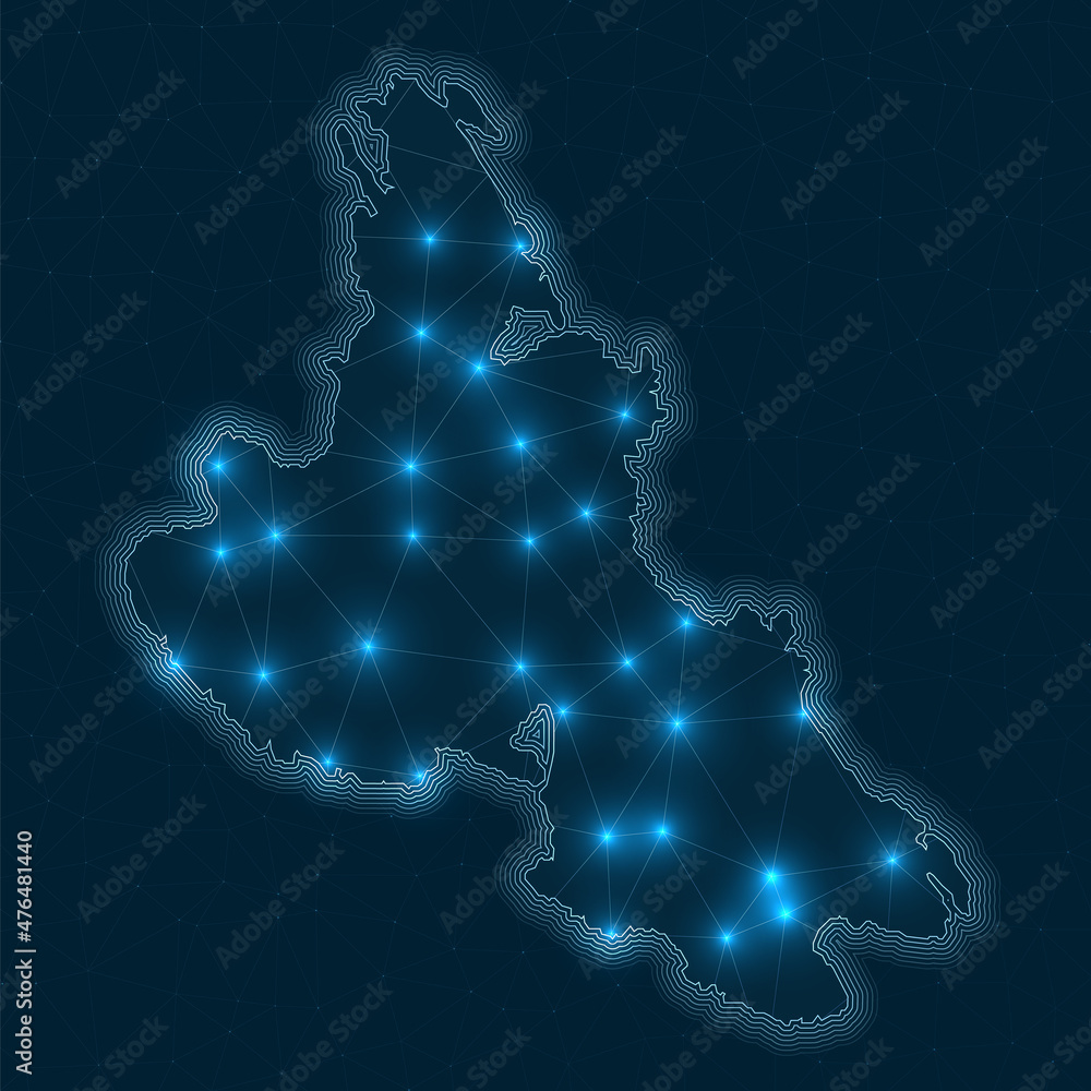 Poster krk network map. abstract geometric map of the island. digital connections and telecommunication des