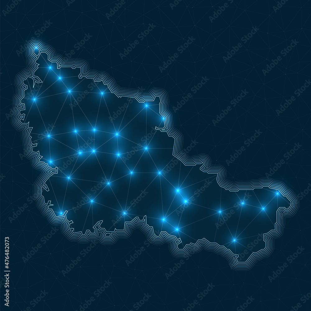 Poster belle ile network map. abstract geometric map of the island. digital connections and telecommunicati