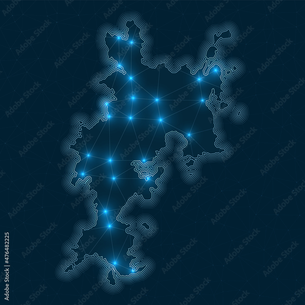 Poster komodo network map. abstract geometric map of the island. digital connections and telecommunication 