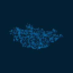 Fototapeta na wymiar Mongolia dotted glowing map. Shape of the country with blue bright bulbs. Vector illustration.