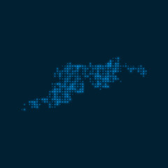 Tortola dotted glowing map. Shape of the island with blue bright bulbs. Vector illustration.