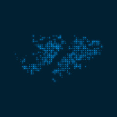 Falklands dotted glowing map. Shape of the country with blue bright bulbs. Vector illustration.