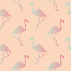 Seamless flamingo bird pattern. Repeated gradient animal on pink