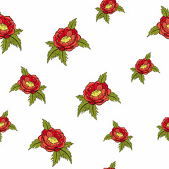 Seamless red peony pattern. Flowers on white background