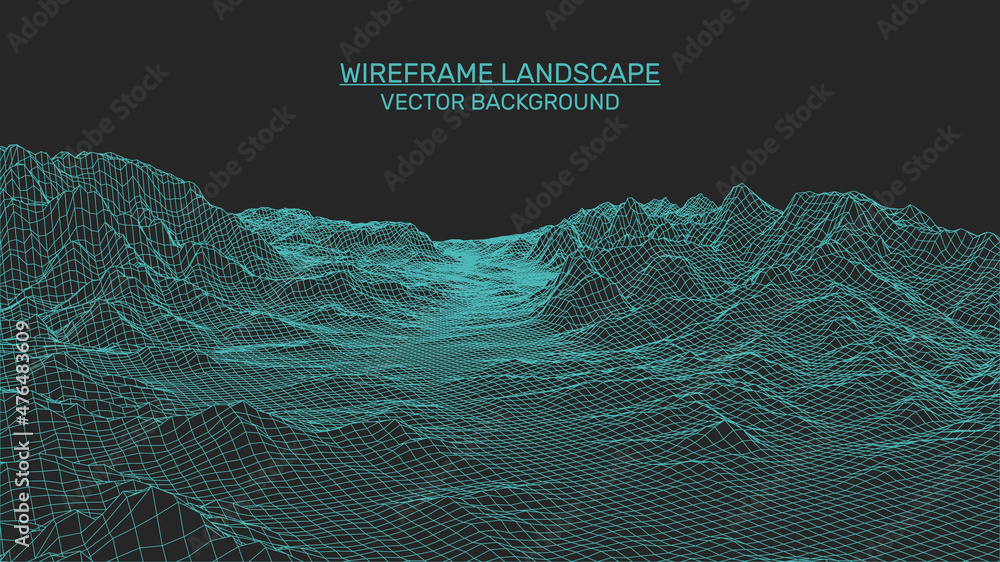 Poster abstract landscape background. mesh structure. polygonal wireframe background. 3d technology vector 