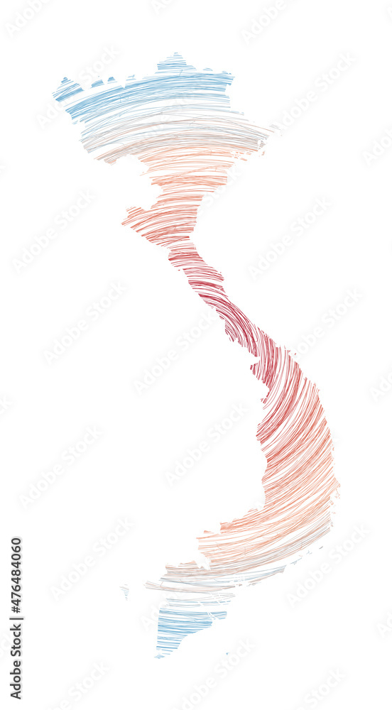 Poster vietnam map filled with concentric circles. sketch style circles in shape of the country. vector ill