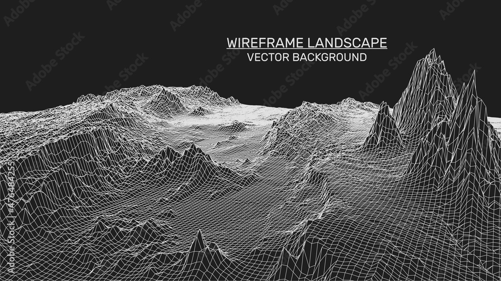 Poster abstract landscape background. mesh structure. polygonal wireframe background. 3d technology vector 