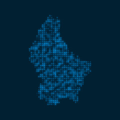 Luxembourg dotted glowing map. Shape of the country with blue bright bulbs. Vector illustration.