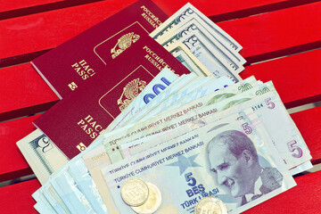 Russian passports, Turkish lira and American dollars