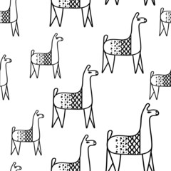 Seamless pattern with llama animals. Vector background for children's fabric, textiles. Packaging for wool, knitted clothes