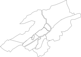 Simple blank white vector map with black borders of urban city districts of Biel-Bienne, Switzerland