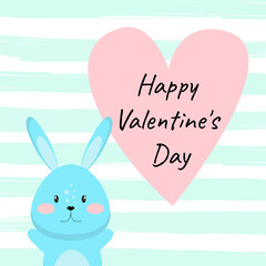 vector illustration of a postcard with a cute rabbit and a heart. with the inscription happy Valentine's day.