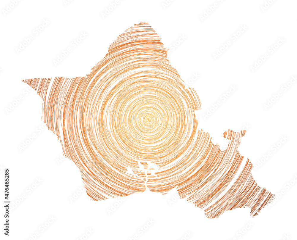 Poster oahu map filled with concentric circles. sketch-style circles in the shape of the island. vector ill