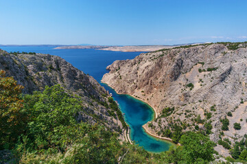 View at Zavratnica Cove with beautiful clear blue water at Adriatic sea, Croatia