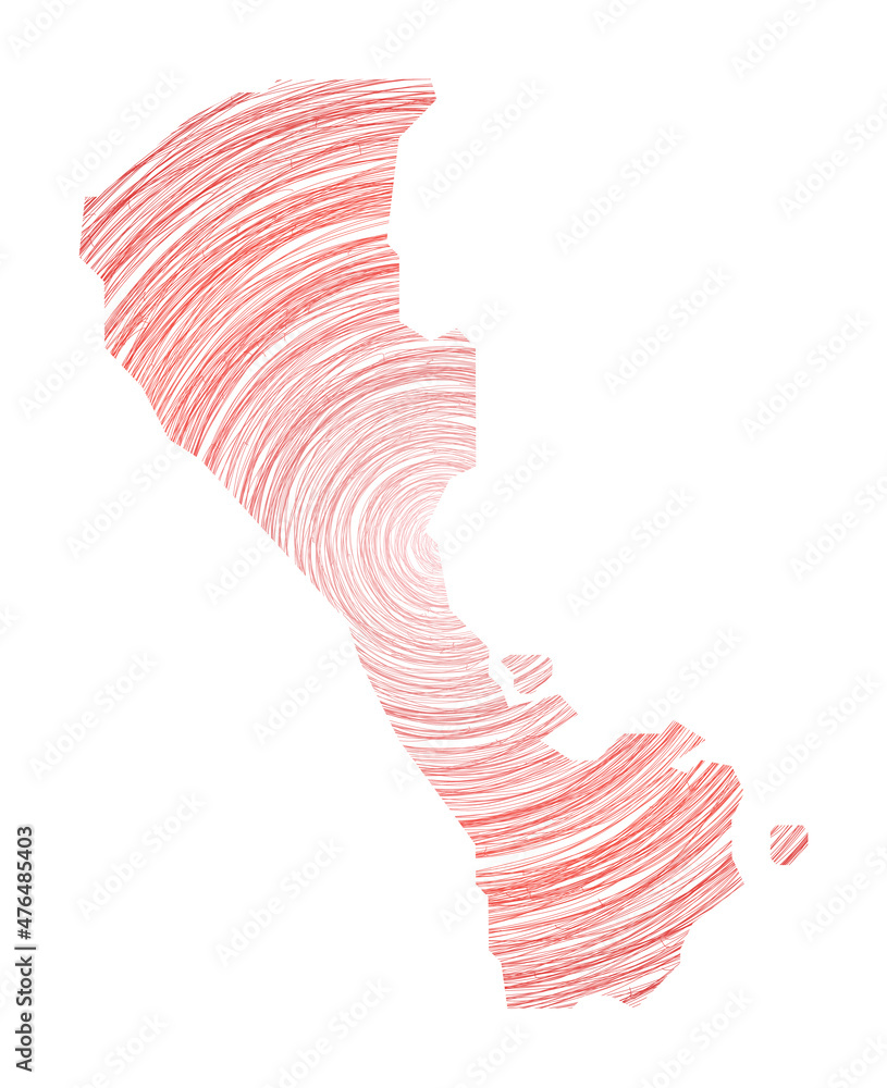 Poster boracay map filled with concentric circles. sketch-style circles in the shape of the island. vector 