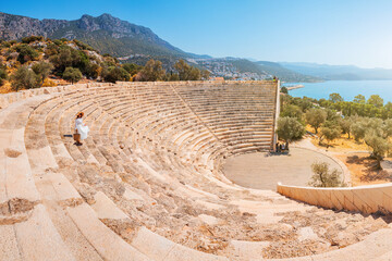 Antiphellos ancient Greek amphitheater as the main tourist attraction in Turkish city of Kas on the...