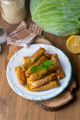 Lahana Sarma, Turkish traditional food,a boiled cabbage leaf that is formed into a roll with a stuffing of rice