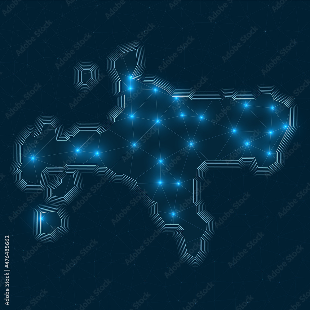Poster ko mak network map. abstract geometric map of the island. digital connections and telecommunication 