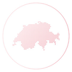 Switzerland digital badge. Dotted style map of Switzerland in circle. Tech icon of the country with gradiented dots. Creative vector illustration.