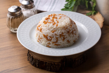 Traditional delicious Turkish food; Turkish style rice pilaf (Turkish name; Arpa sehriyeli pirinc...