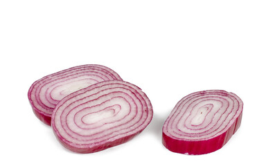 Red onion slices isolated on a white background