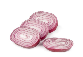 Red onion slices isolated on a white background