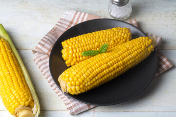 Sweet boiled corn, food concept photo
