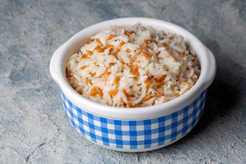 Traditional delicious Turkish food; Turkish style rice pilaf (Turkish name; Arpa sehriyeli pirinc...