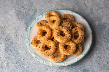 Turkish Bagel with sesame seeds or salty ring cookies. Turkish name; Kandil simidi or tuzlu halka kurabiye