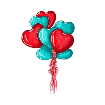 3D-IMAGE. Art illustration of red and turquoise colored balloons