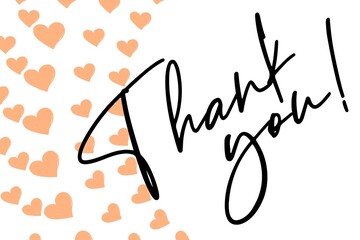 Fototapeta premium Thank You Card. Hand Written Lettering for Title, Heading, Photo Overlay, Wedding Invitation, Thank You Message. Heart shaped frame with thank you words, elegant thank you card 
