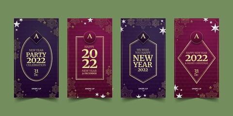 realistic new year instagram stories collection abstract design vector illustration
