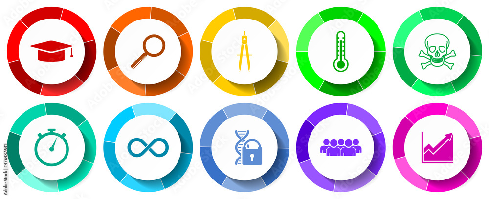 Poster education concept vector icon set, school and college web buttons collection in eps 10