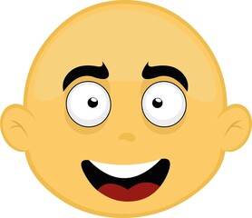 Vector illustration of the face of a bald and yellow character, with a happy expression