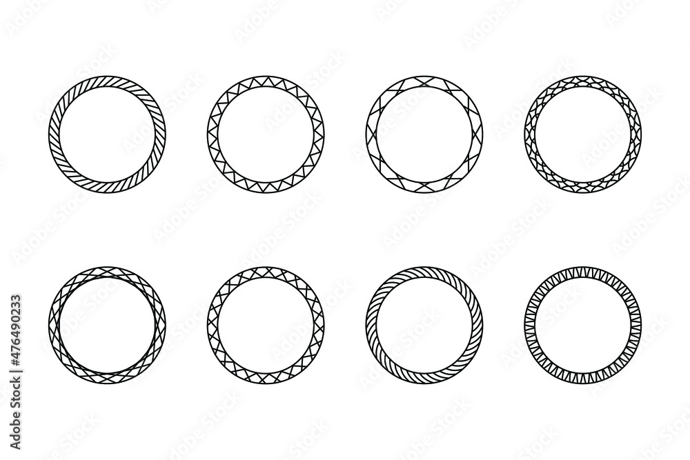 Poster set of black vintage circular frames with ornament. a set of abstract black symbols. collection of r