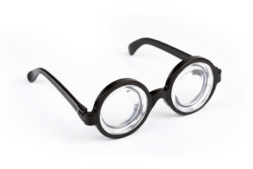 Simple big thick funny quirky nerd geek glasses, object isolated on white background, shadow....