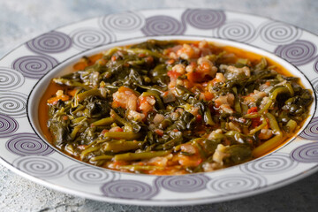Traditional Turkish cuisine purslane dish (Turkish name; semizotu yemegi)