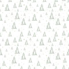 Sketch Christmas Tree Seamless Pattern, New Year Background