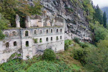 Fototapeta na wymiar Ruins of Vazelon Monastery. Old orthodox unused historical monastery in Trabzon, Turkey