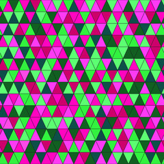 Seamless pattern of triangles in the style of minimalism. Trending colours pink, mint and aquamarine. Fashionable print. Vector.