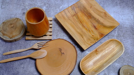 Kitchen utensils made of wood. Food and beverage concept. Ornaments food photography. Kitchen concept.