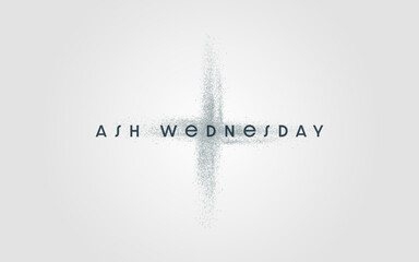 Ash Wednesday, the first day of Lent is a holy day of prayer and fasting. Web banner, program, social graphic, logo, simple.