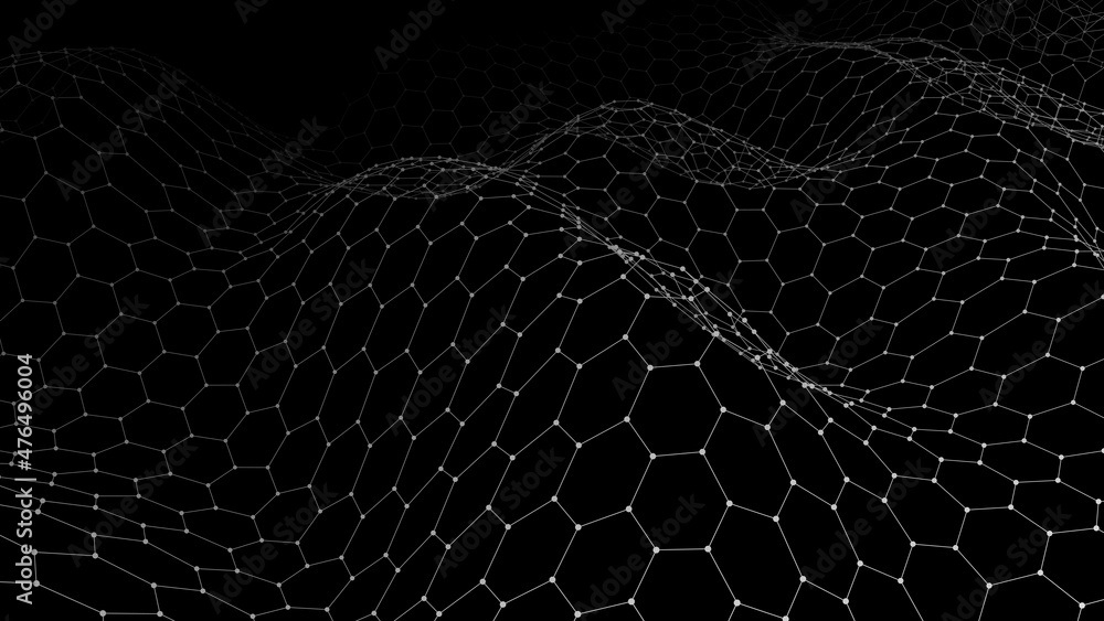 Aufkleber Abstract background of points and lines. Hexagon cyber structure. Big data stream. Vector illustration