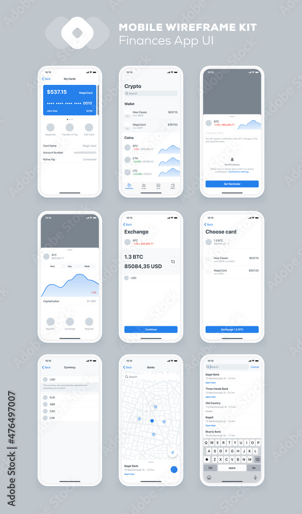 Poster mobile app design. ui ux wireframe kit for smartphone. new os screens.